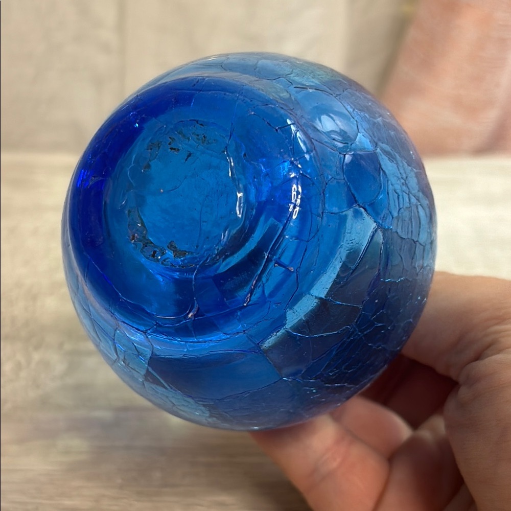 Blue Crackle Glass Creamer with Clear Handle - Picture 6 of 6